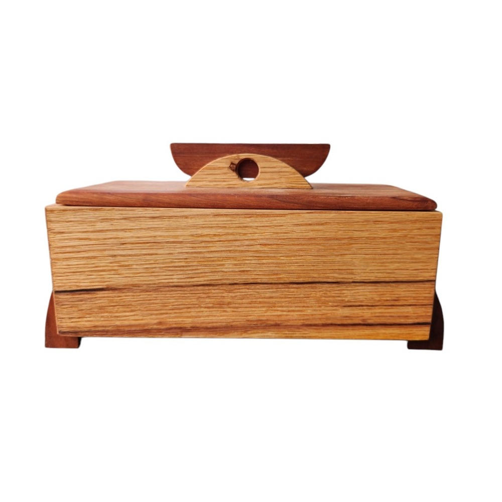 Handcrafted Two-tone Raw Art Deco Wooden Jewelry Trinket Box Legs‎ Howkinson ?
